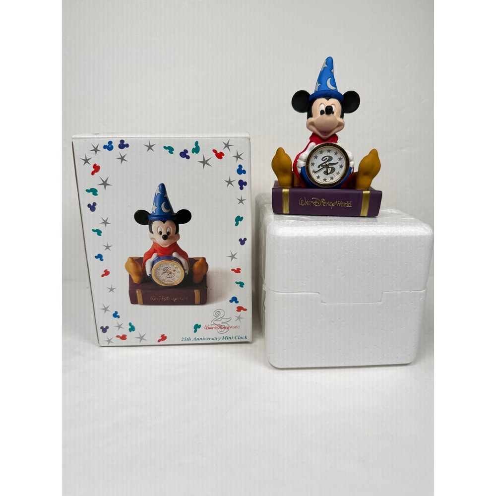 Walt Disney World Mickey Mouse Mini Clock Figurine 25th Anniversary Sorcerer